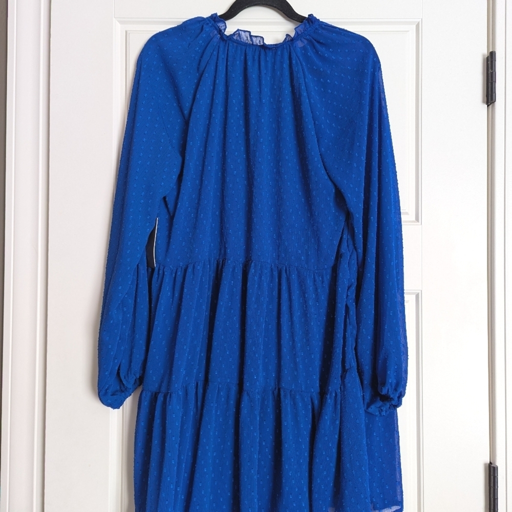 NWT Royal Blue Tent Dress with Swiss Dot Details V Neck - Picture 3 of 3
